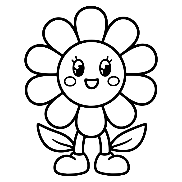 Standing Daisy With Lashes, Rosy Cheeks and Round Shoes — free floral SVG cut file