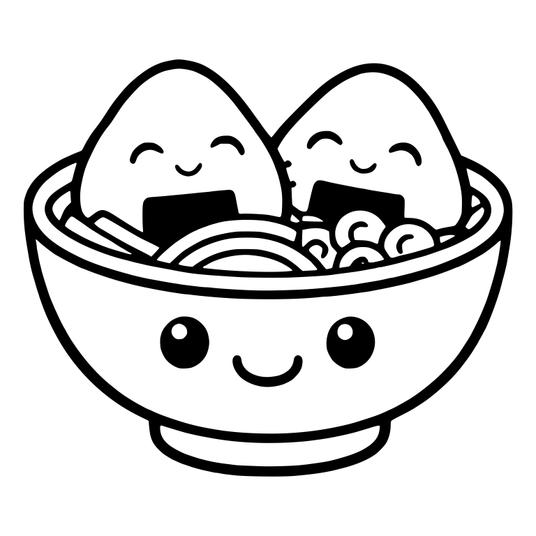 Two Smiling Onigiri in a Ramen Bowl — free food SVG cut file