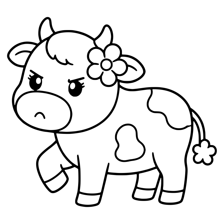 Grumpy Cow Stomping With Raised Hoof and Ear Flower — free animal SVG cut file