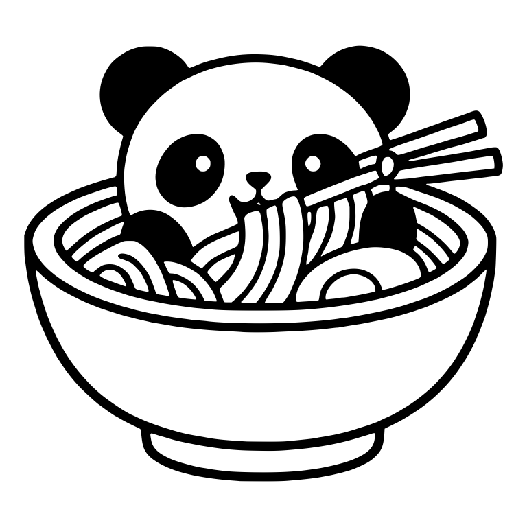 Panda Slurping Noodles with Chopsticks in Ramen Bowl — free animal SVG cut file