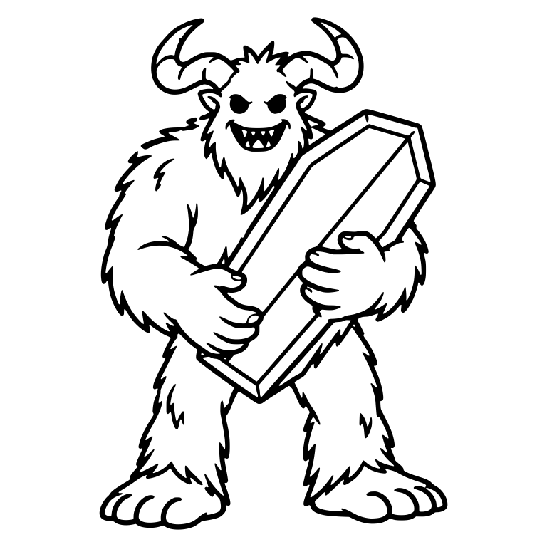 Grinning Horned Monster Hugging a Coffin — free fantasy-creature SVG cut file