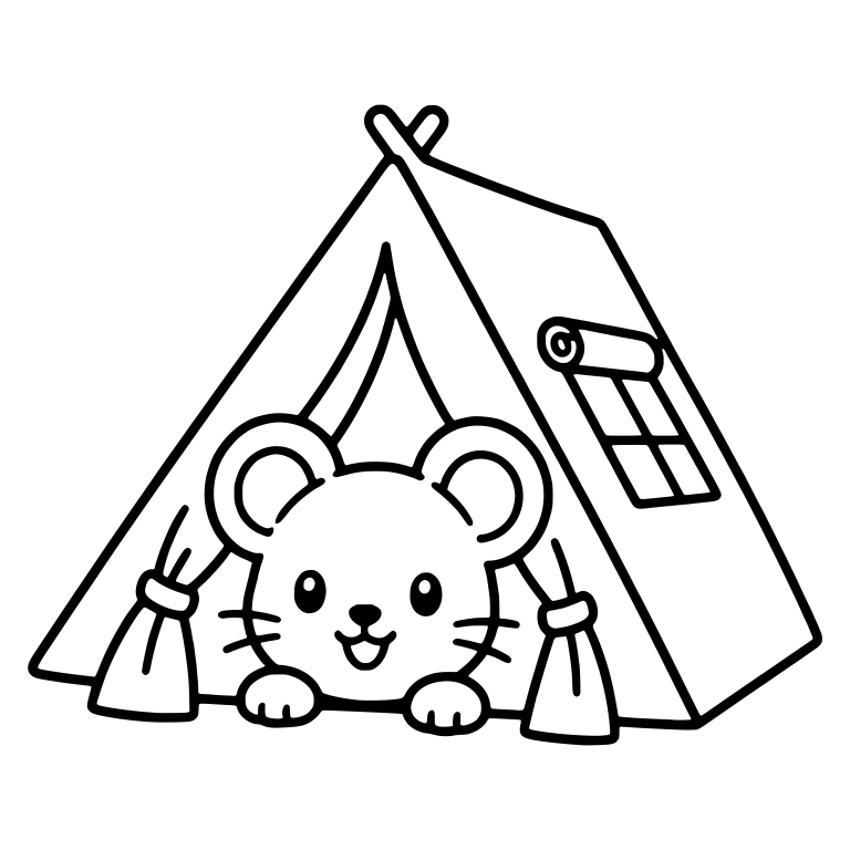 Kawaii Mouse in Tent With Window and Tied-Back Flaps — free animal SVG cut file