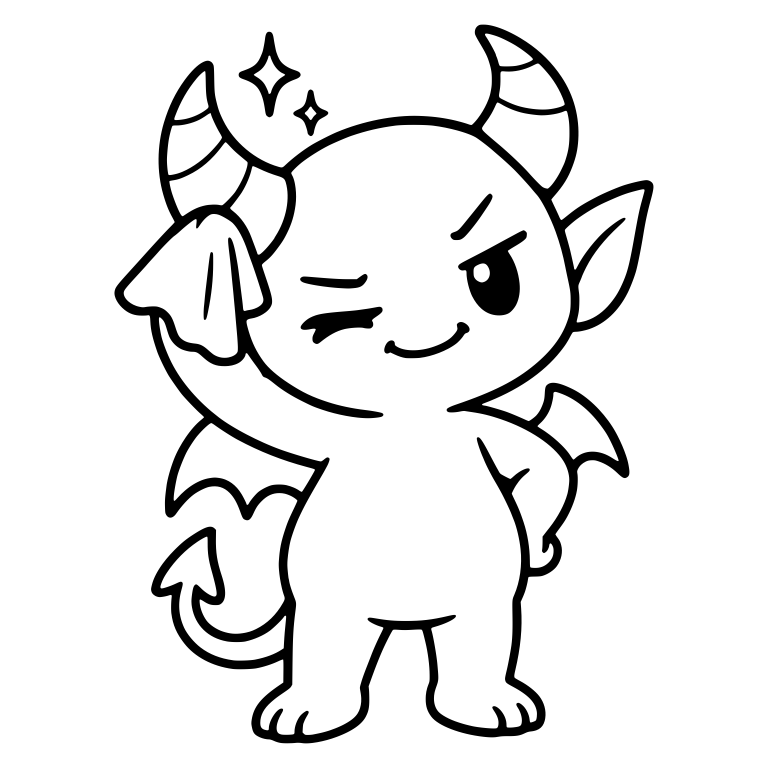 Winking Devil Polishing Striped Horn, Hand on Hip — free fantasy-creature SVG cut file