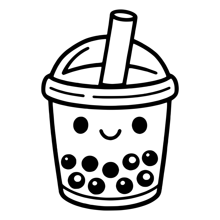 Kawaii Bubble Tea With Dome Lid And Plain Dot Eyes — free food SVG cut file