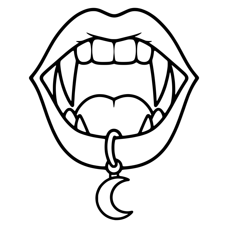 Vampire Mouth with Ring and Dangling Crescent Moon Charm — free fantasy-creature SVG cut file