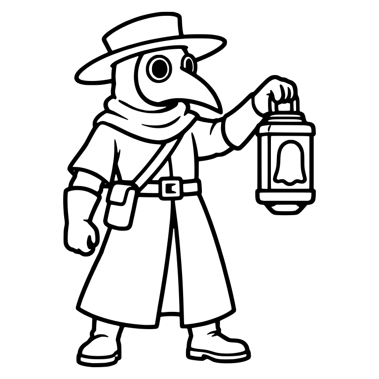 Plague Doctor with Ghost Lantern and Satchel — free characters SVG cut file