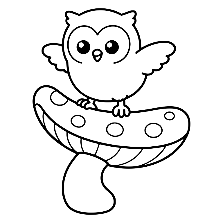 Little Owl With Wings Out on Wide Curved Mushroom — free animal SVG cut file
