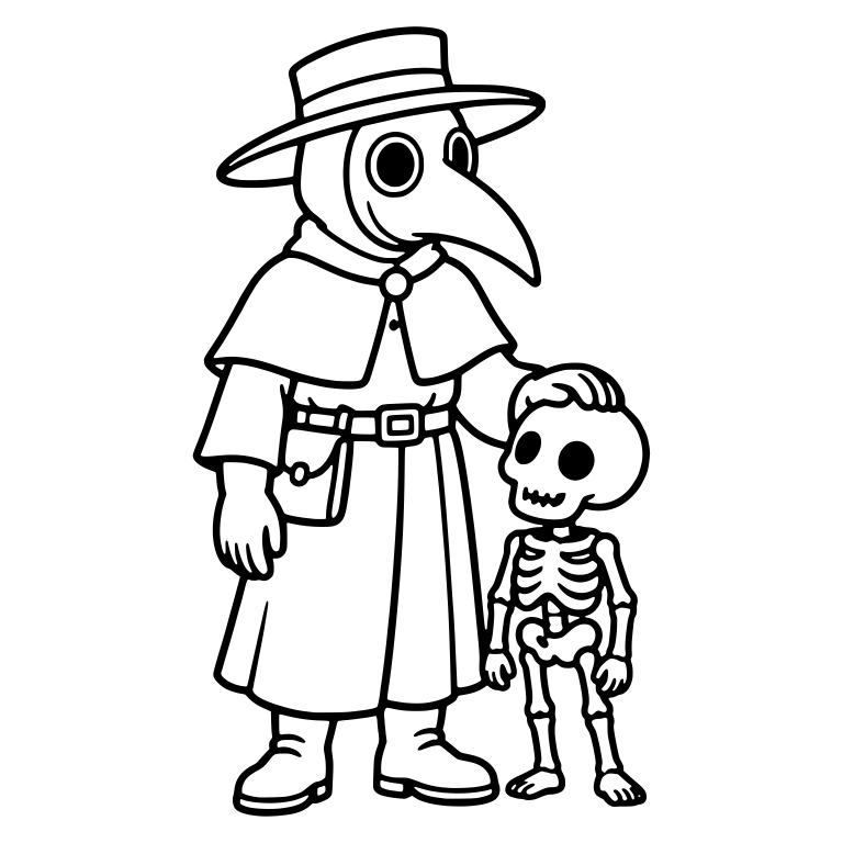 Plague Doctor With Little Skeleton Companion — free characters SVG cut file