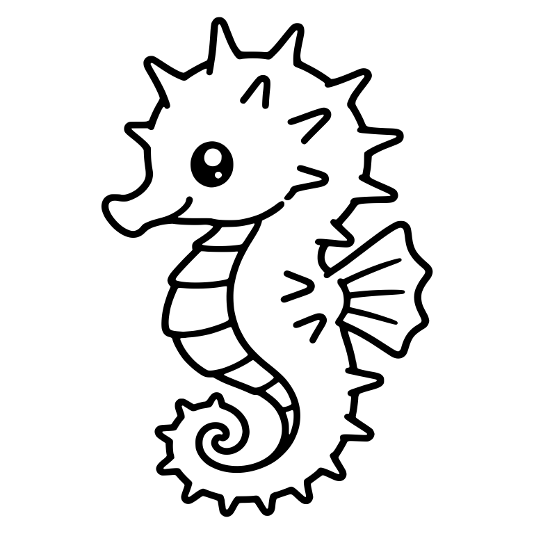 Thorny Kawaii Seahorse with Spiky Mane and Curled Tail — free animal SVG cut file