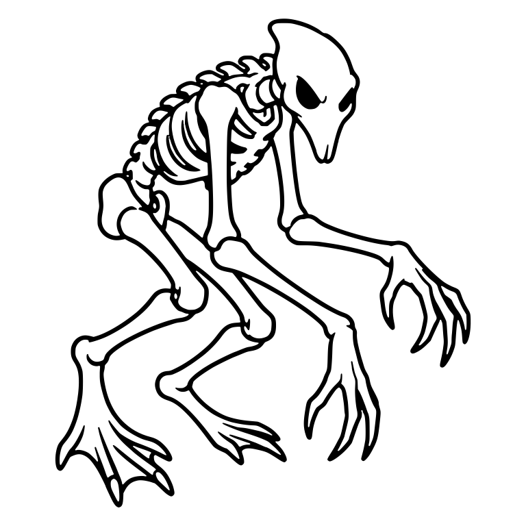 Hunched Skeleton Creature Crouching on Webbed Feet — free skeleton SVG cut file