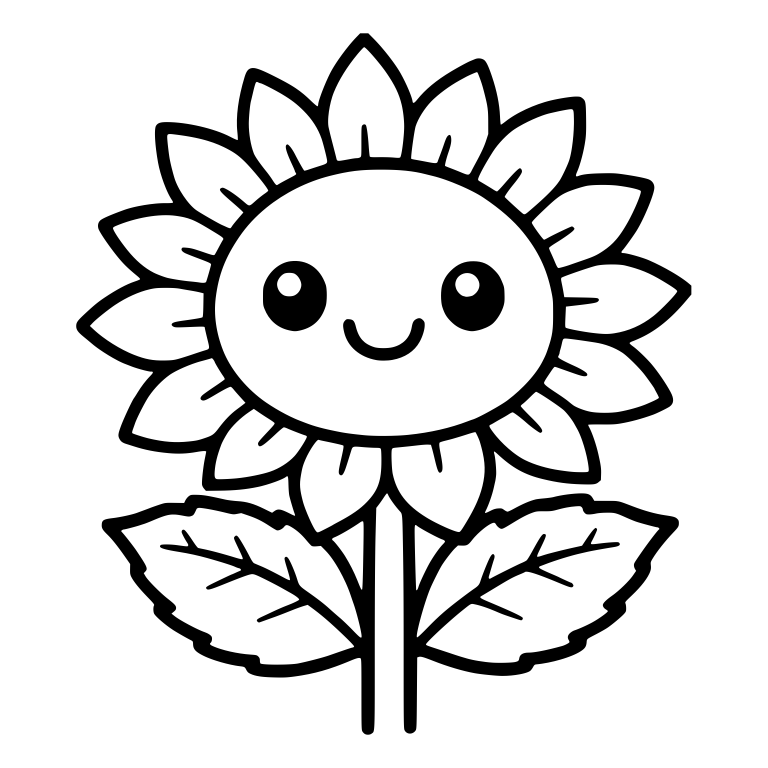Sunflower With Serrated Veined Leaves and Twin Stem — free floral SVG cut file