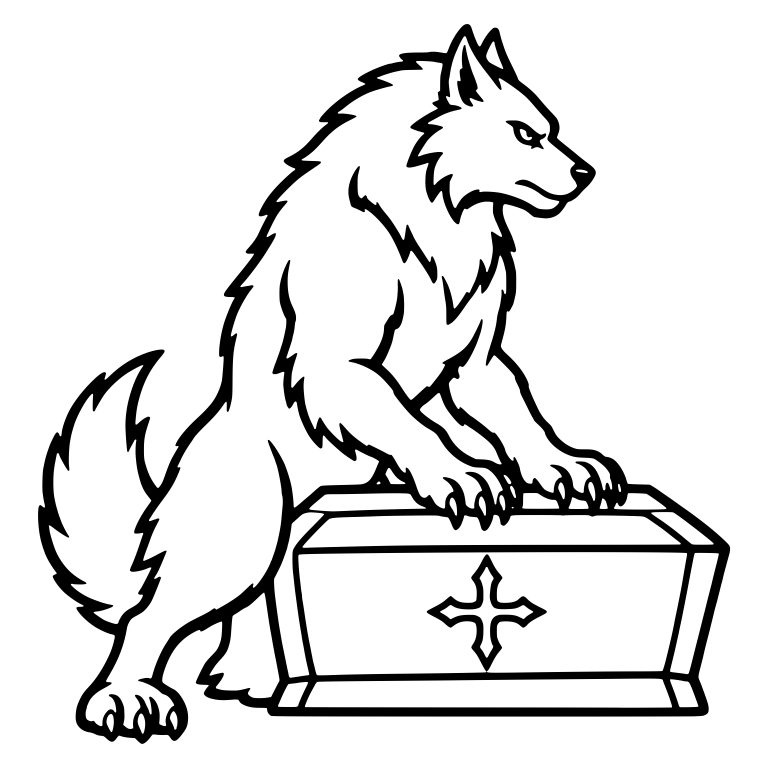 Werewolf Guarding a Closed Coffin with Both Paws — free fantasy-creature SVG cut file