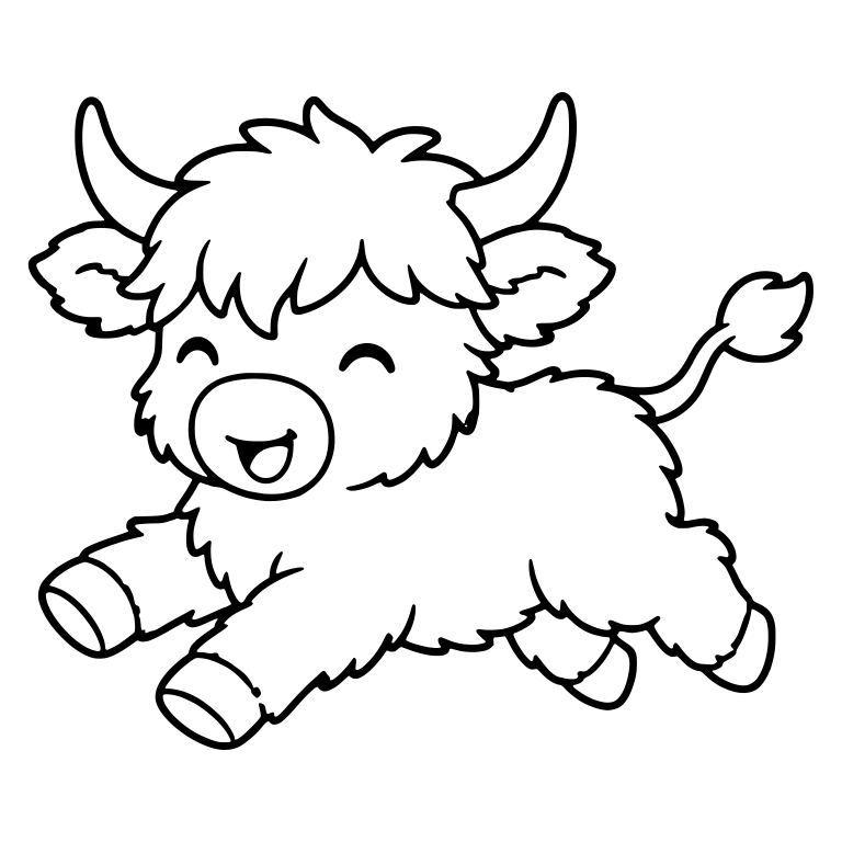 Laughing Highland Calf Running with Closed Eyes — free animal SVG cut file