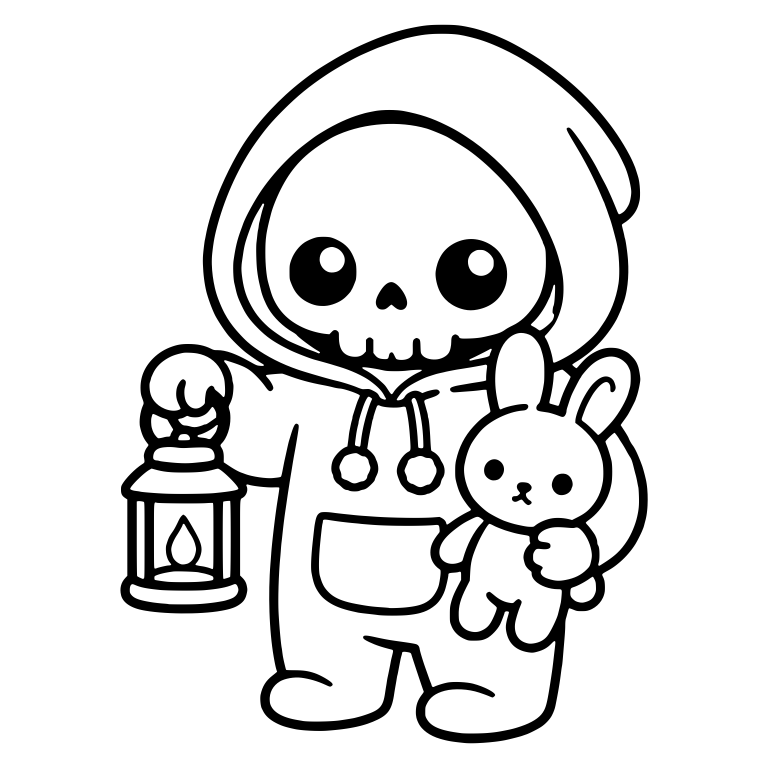 Grim Reaper in Hoodie Holding Lantern and Bunny Plush — free characters SVG cut file
