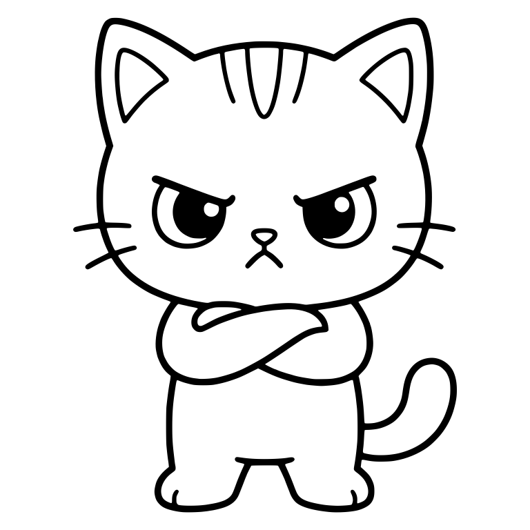Angry Tabby Kitten with Big Eyes and Crossed Arms — free animal SVG cut file