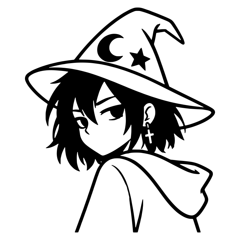Emo Teen in Moon Witch Hat with Cross Earring — free characters SVG cut file