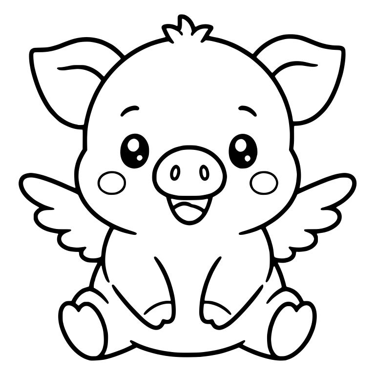 Winged Piglet With Rosy Cheeks and Open Wings — free animal SVG cut file