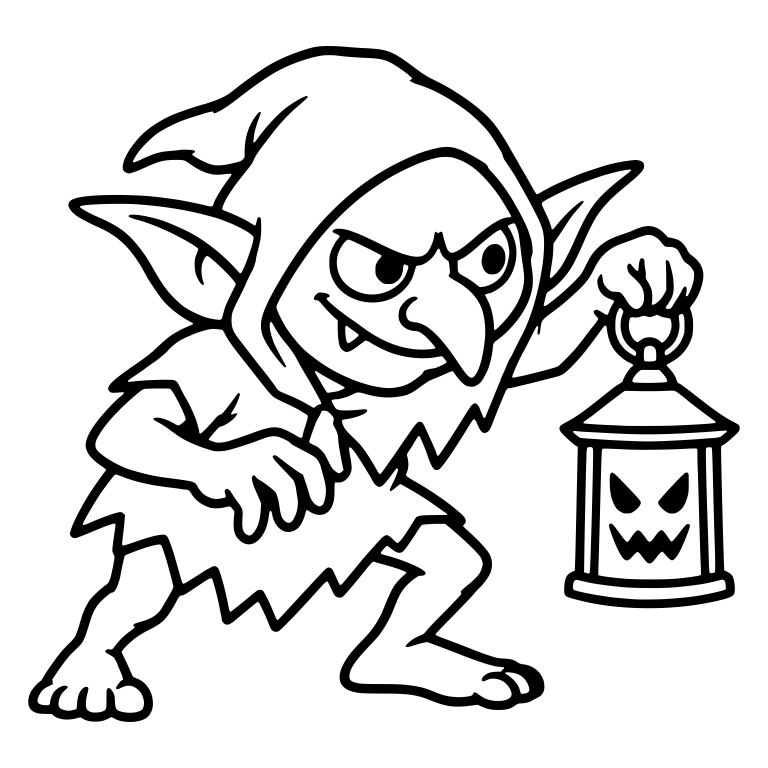 Hooded Goblin Crouching with Scary Face Lantern — free fantasy-creature SVG cut file