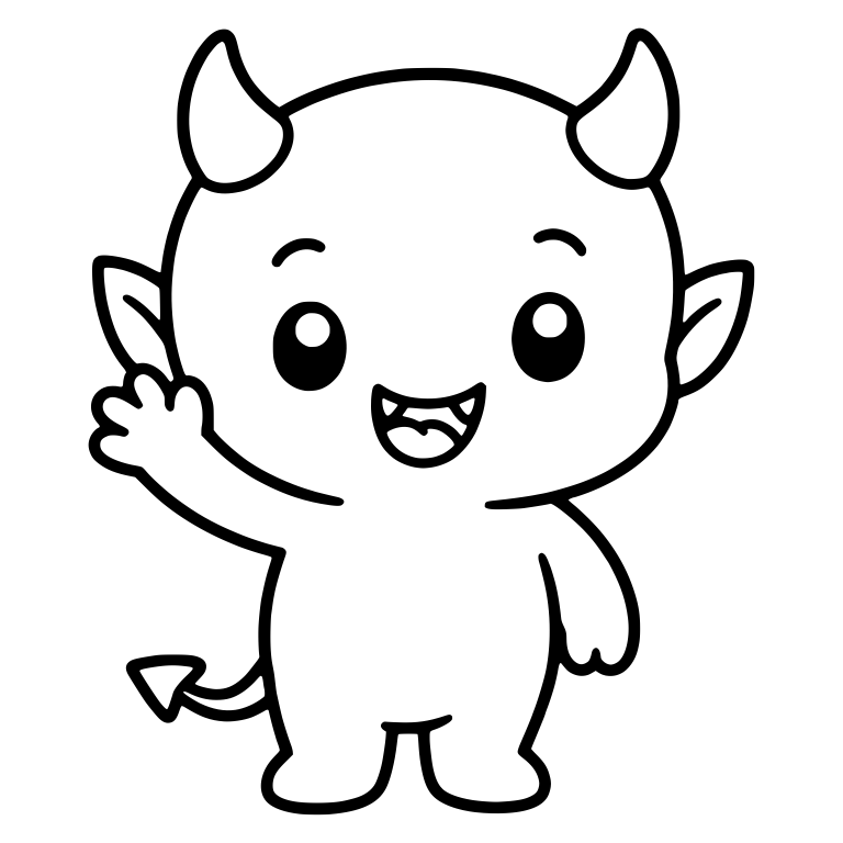 Friendly Waving Little Devil with Big Open Smile — free fantasy-creature SVG cut file