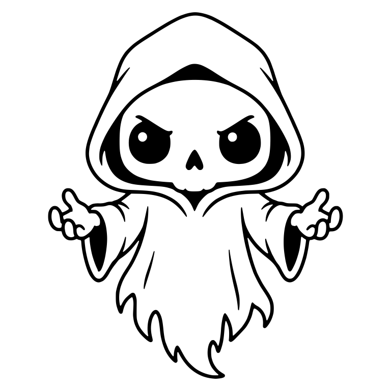 Floating Angry Chibi Reaper with Ragged Hem and Open Hands — free characters SVG cut file