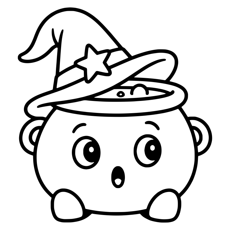 Surprised Cauldron with Star Witch Hat — free objects SVG cut file