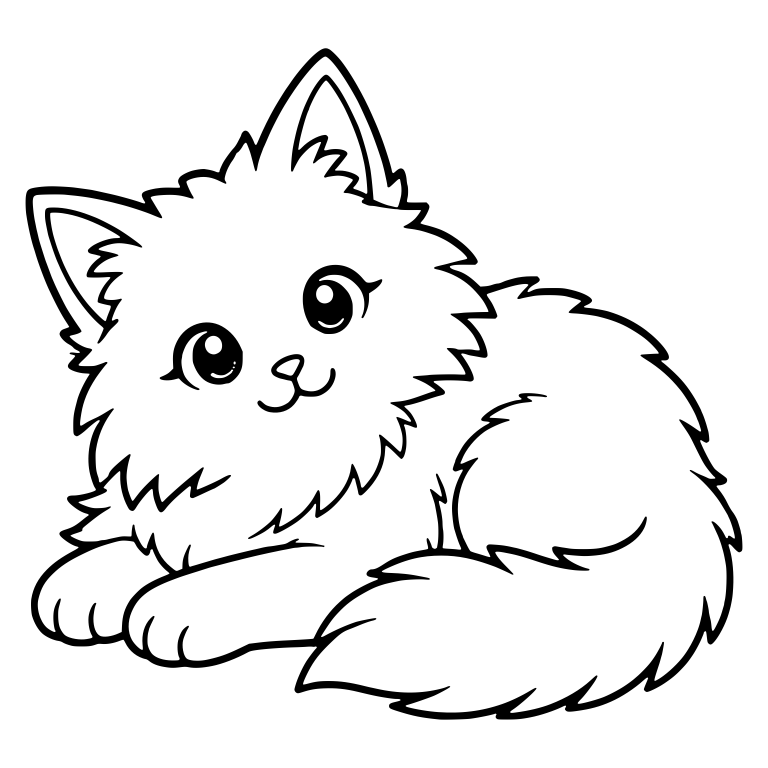 Fluffy Lying Kitten With Head Tilted And Big Tail — free animal SVG cut file