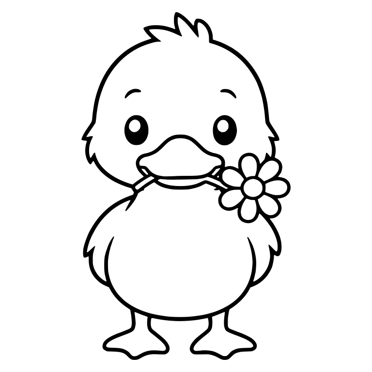 Standing Duckling Holding a Daisy in Its Beak — free animal SVG cut file