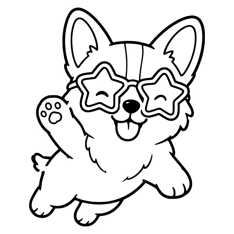 Jumping Corgi in Star Sunglasses Waving Paw — free animal SVG cut file