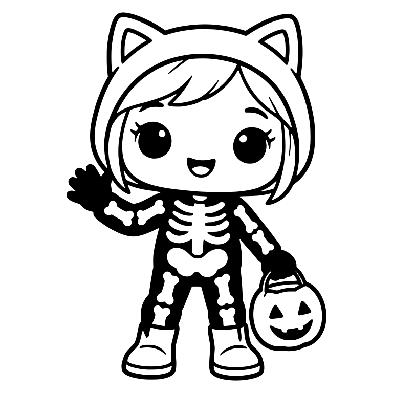 Skeleton Costume Girl With Cat Ear Hood Waving — free characters SVG cut file