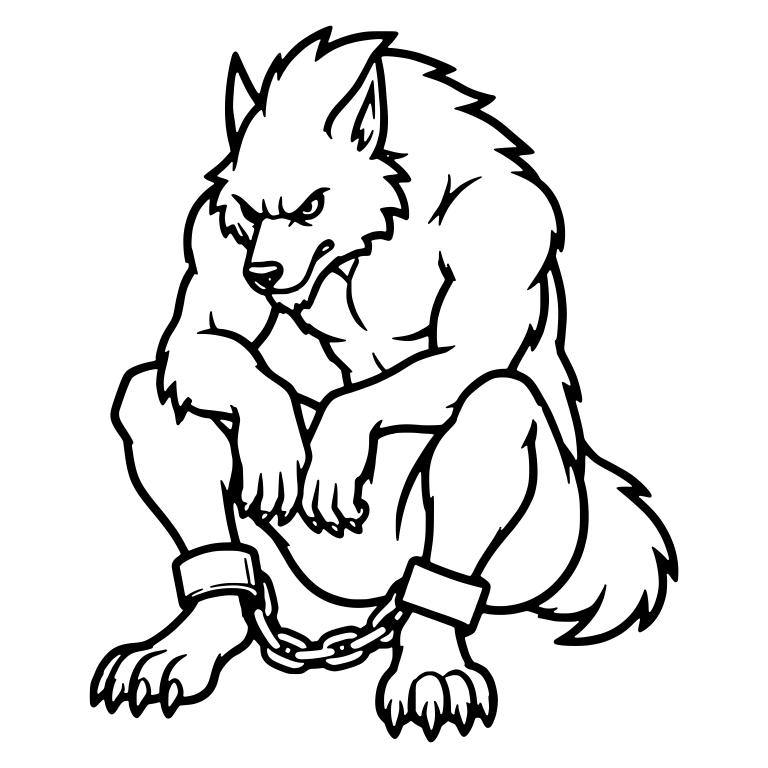 Crouching Werewolf with Chained Ankles and Scowl — free fantasy-creature SVG cut file