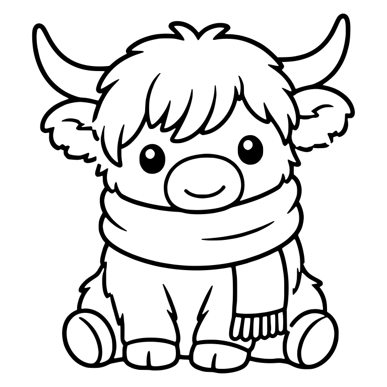 Sitting Highland Calf Wrapped in a Cozy Scarf — free animal SVG cut file