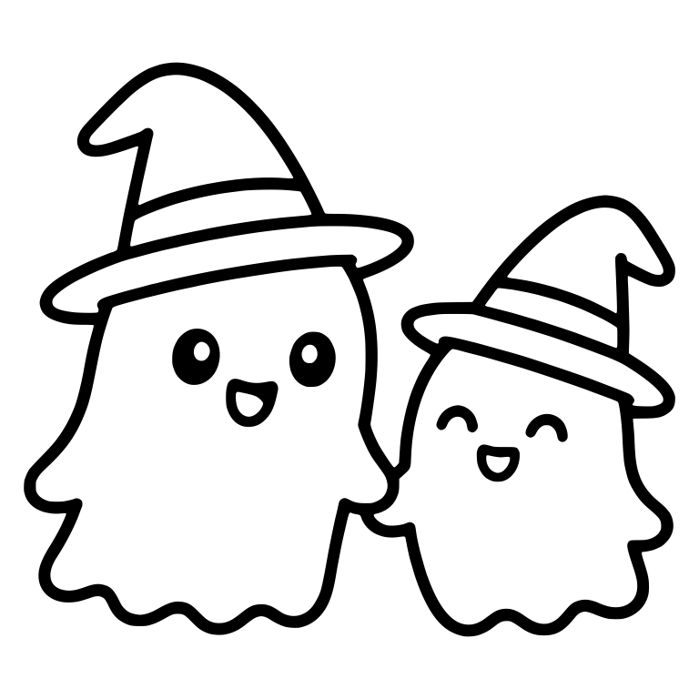 Two Ghosts in Witch Hats Holding Hands — free fantasy-creature SVG cut file