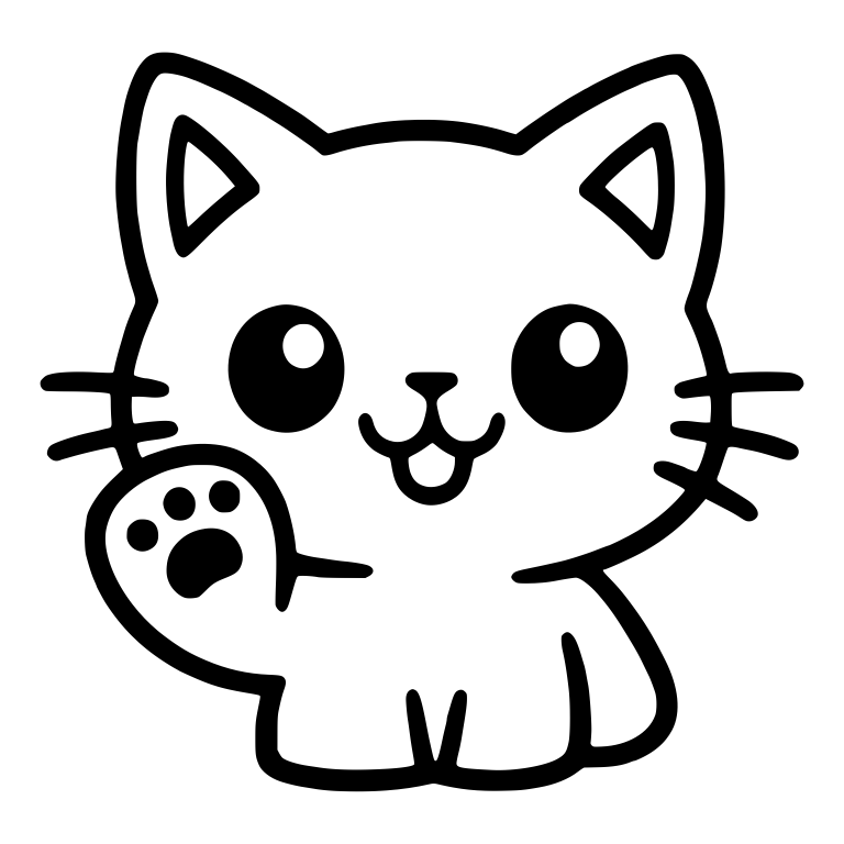Kawaii Cat Waving Paw with Paw Print Pad — free animal SVG cut file