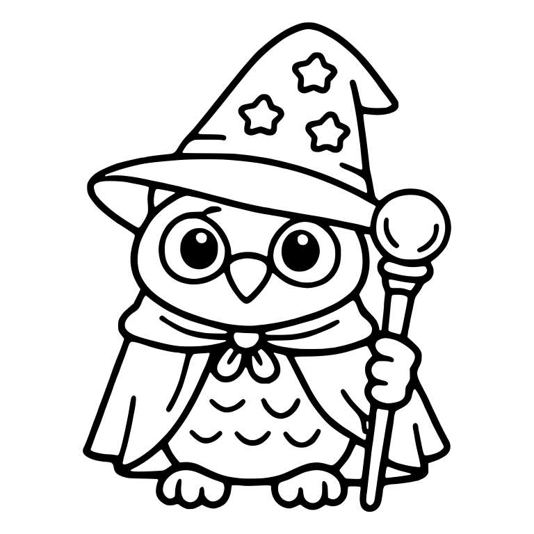 Owl Wizard With Star Hat and Orb Staff — free animal SVG cut file
