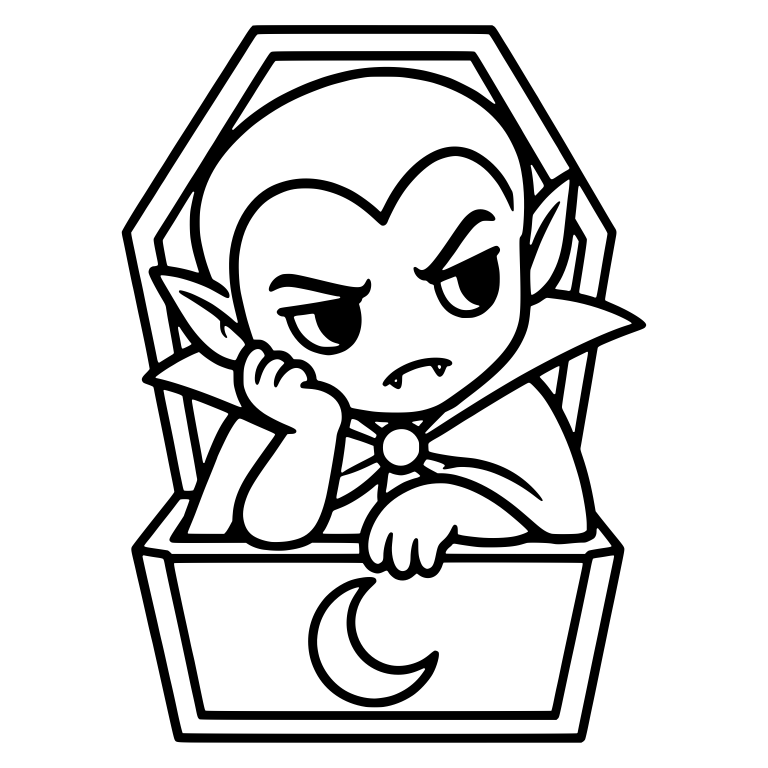 Grumpy Vampire Leaning on Coffin With Crescent Moon — free fantasy-creature SVG cut file