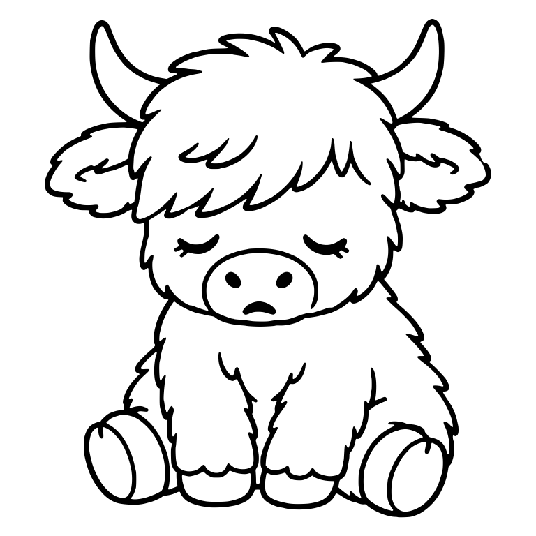 Sleepy Sitting Highland Calf with Drooping Head — free animal SVG cut file