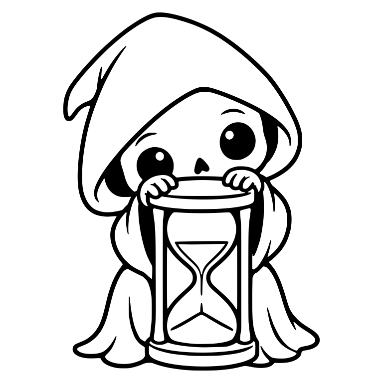 Grim Reaper Peeking over Hourglass — free characters SVG cut file