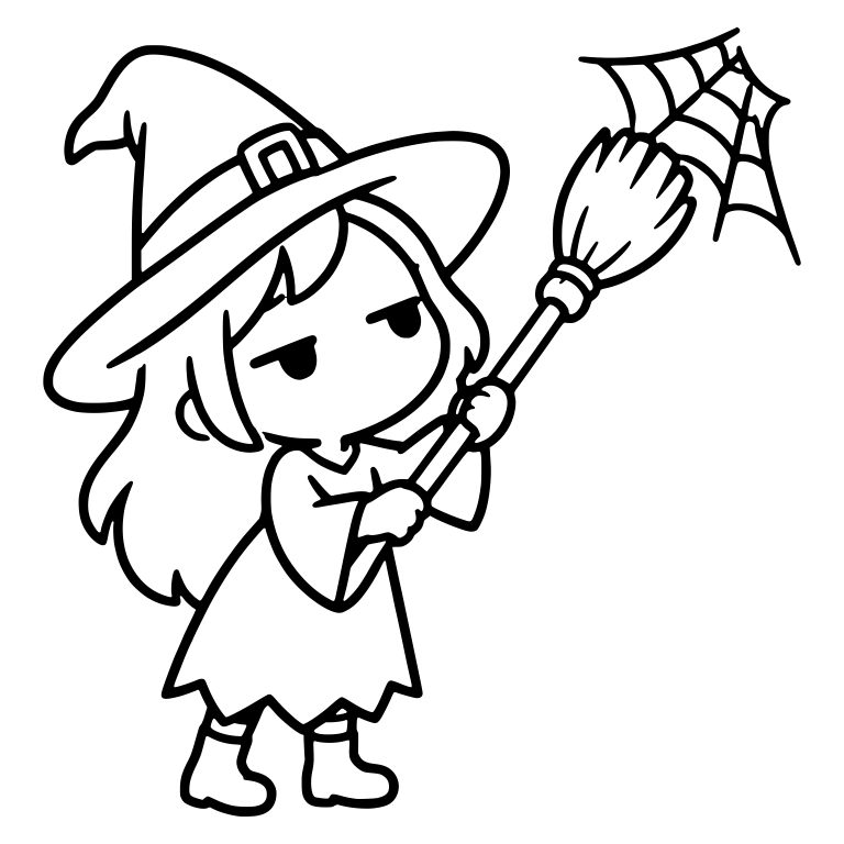 Bored Witch Reaching Up With Broom to Cobweb — free characters SVG cut file