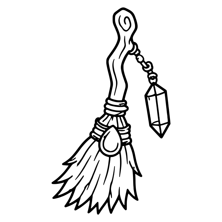 Twisted Branch Broom with Crystal Pendant and Gem — free objects SVG cut file