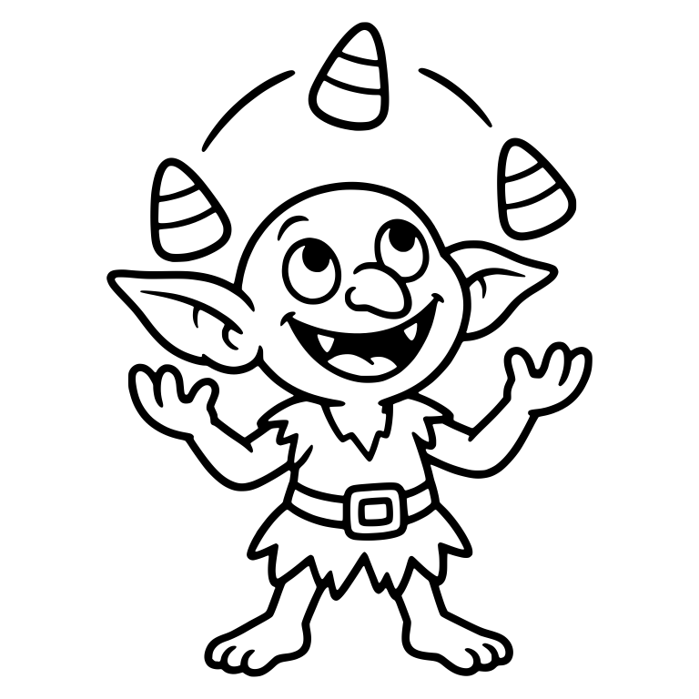 Barefoot Goblin Juggling Candy Corn with Belt Buckle — free fantasy-creature SVG cut file