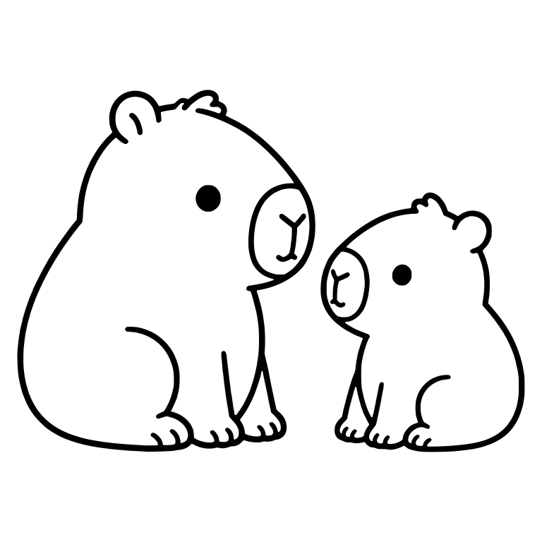 Capybara Adult and Baby Sitting Face to Face in Profile — free animal SVG cut file
