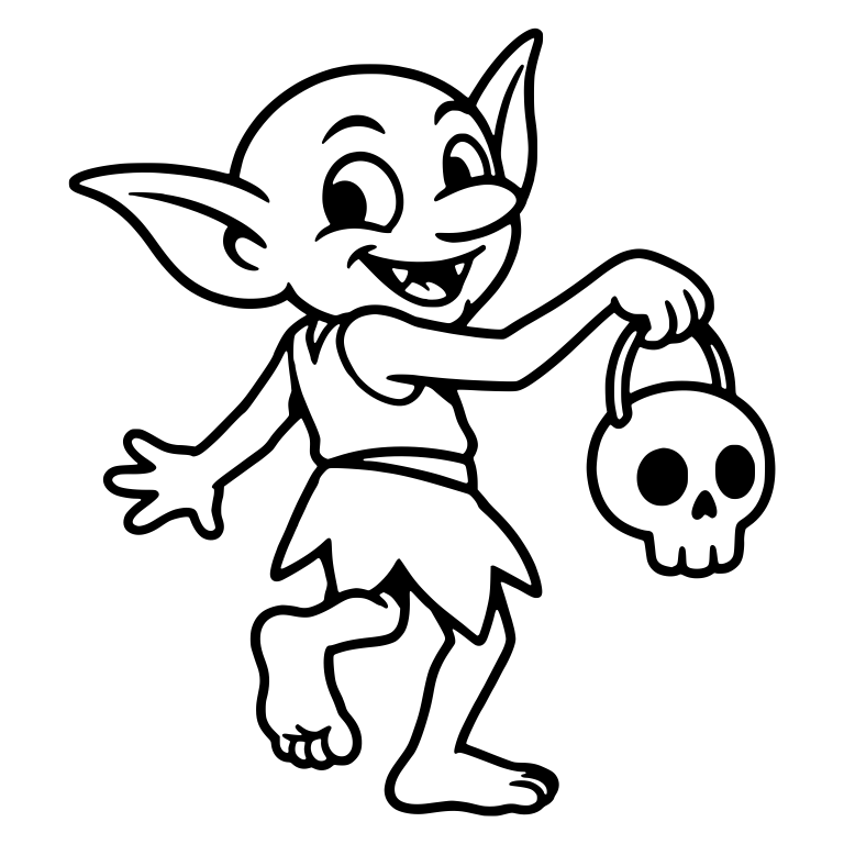 Happy Goblin Strolling With a Skull Pail — free fantasy-creature SVG cut file