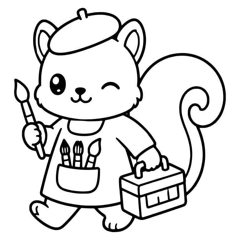 Walking Squirrel in Beret With Paint Box and Brush — free animal SVG cut file
