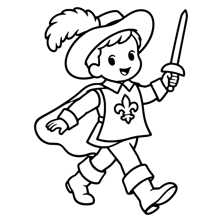 Child Musketeer Costume With Plumed Hat And Sword — free characters SVG cut file