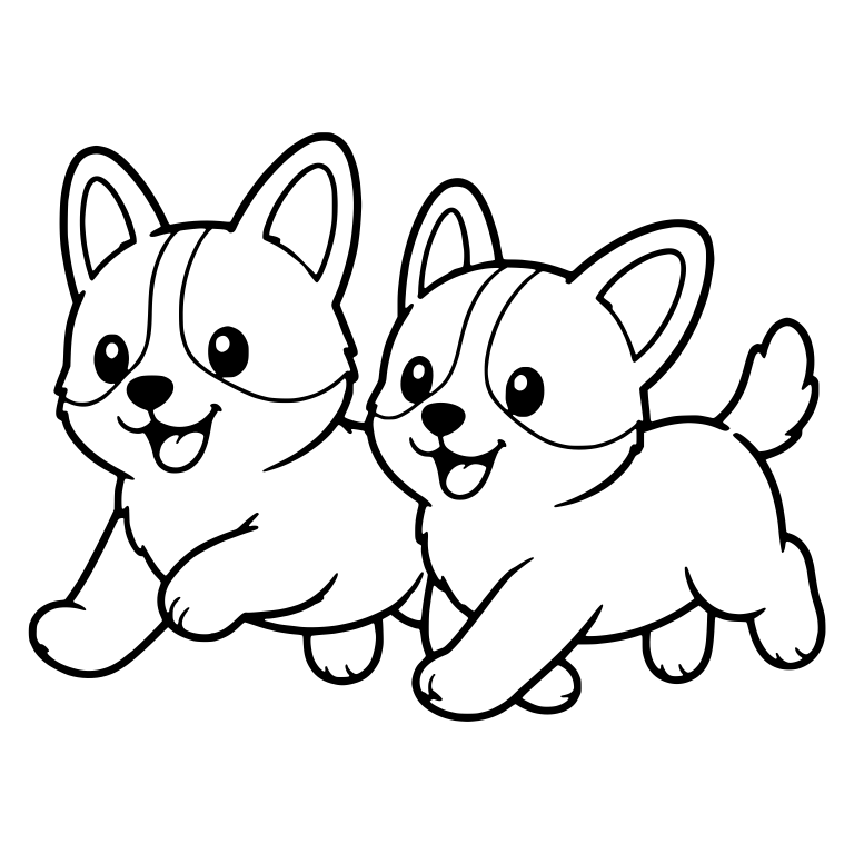 Two Corgi Puppies Trotting Side By Side — free animal SVG cut file