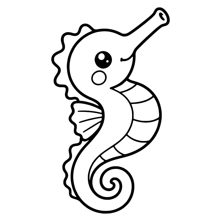 Long-Snouted Kawaii Seahorse with Snout Tilted Up — free animal SVG cut file
