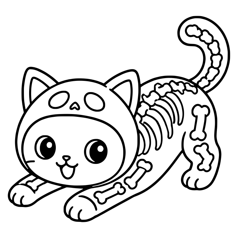 Crouching Skeleton Cat in Play Pose With Bone Tail — free animal SVG cut file