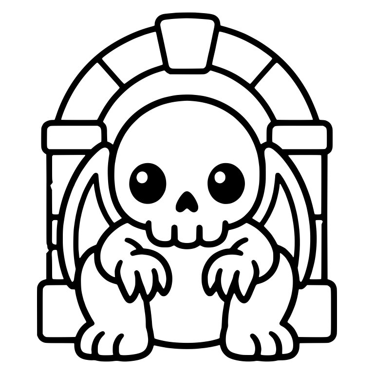 Skull-Faced Monster Crouching in a Stone Archway — free fantasy-creature SVG cut file