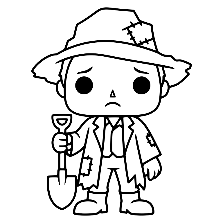 Patched Gravedigger in Floppy Hat Holding Shovel — free characters SVG cut file