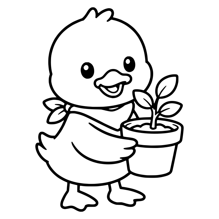 Duckling Carrying Potted Seedling — free animal SVG cut file